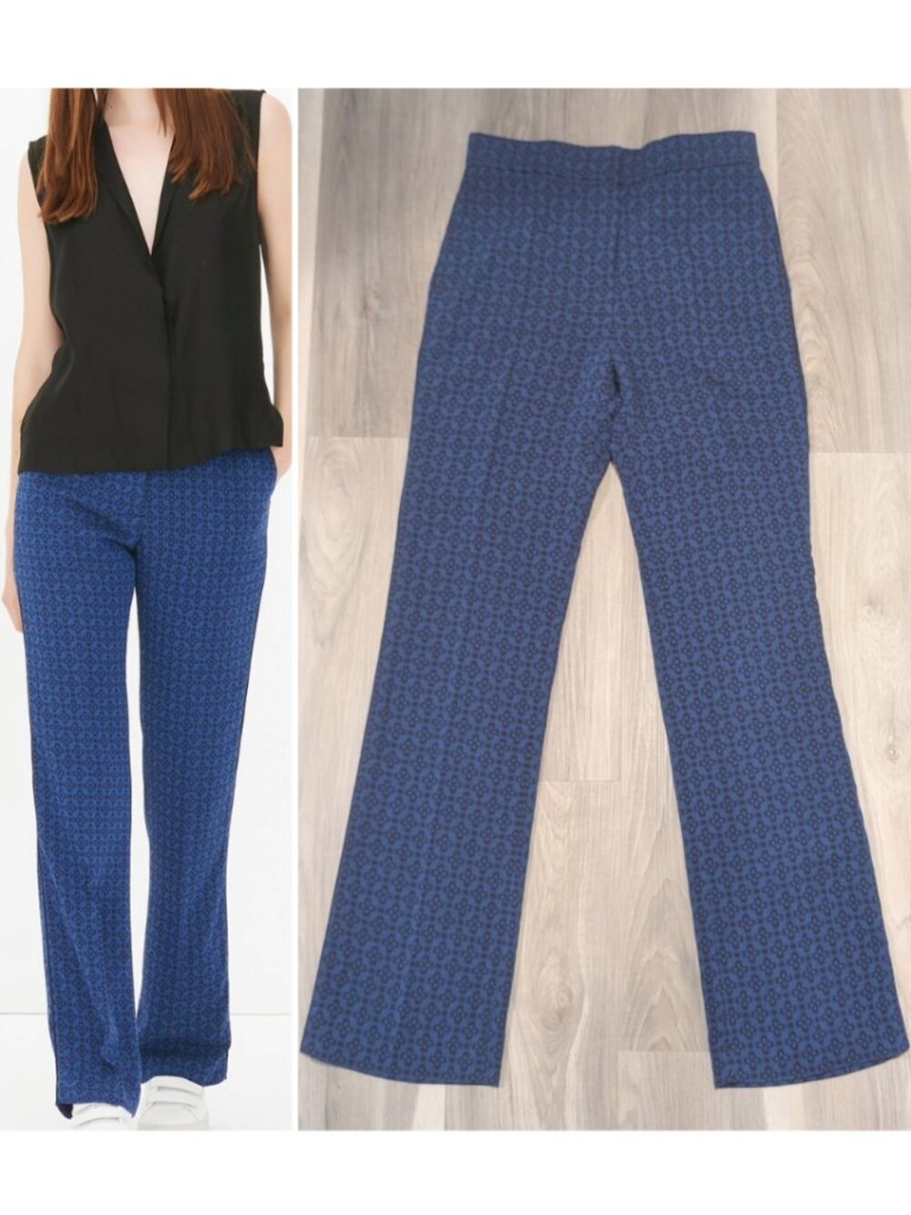 Sandro Paris | Geometric Rosette Flare Trousers In Cobalt Blue